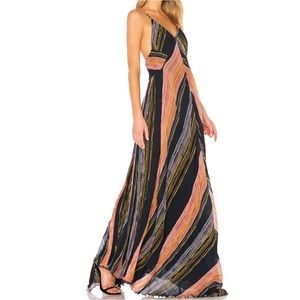 APIECE APART Millennuia Navy Stripe Plisse Chiffon Maxi Dress